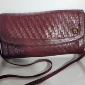 Vintage Etienne Aigner Oxblood Woven Leather Shoulder Clutch Purse Bag